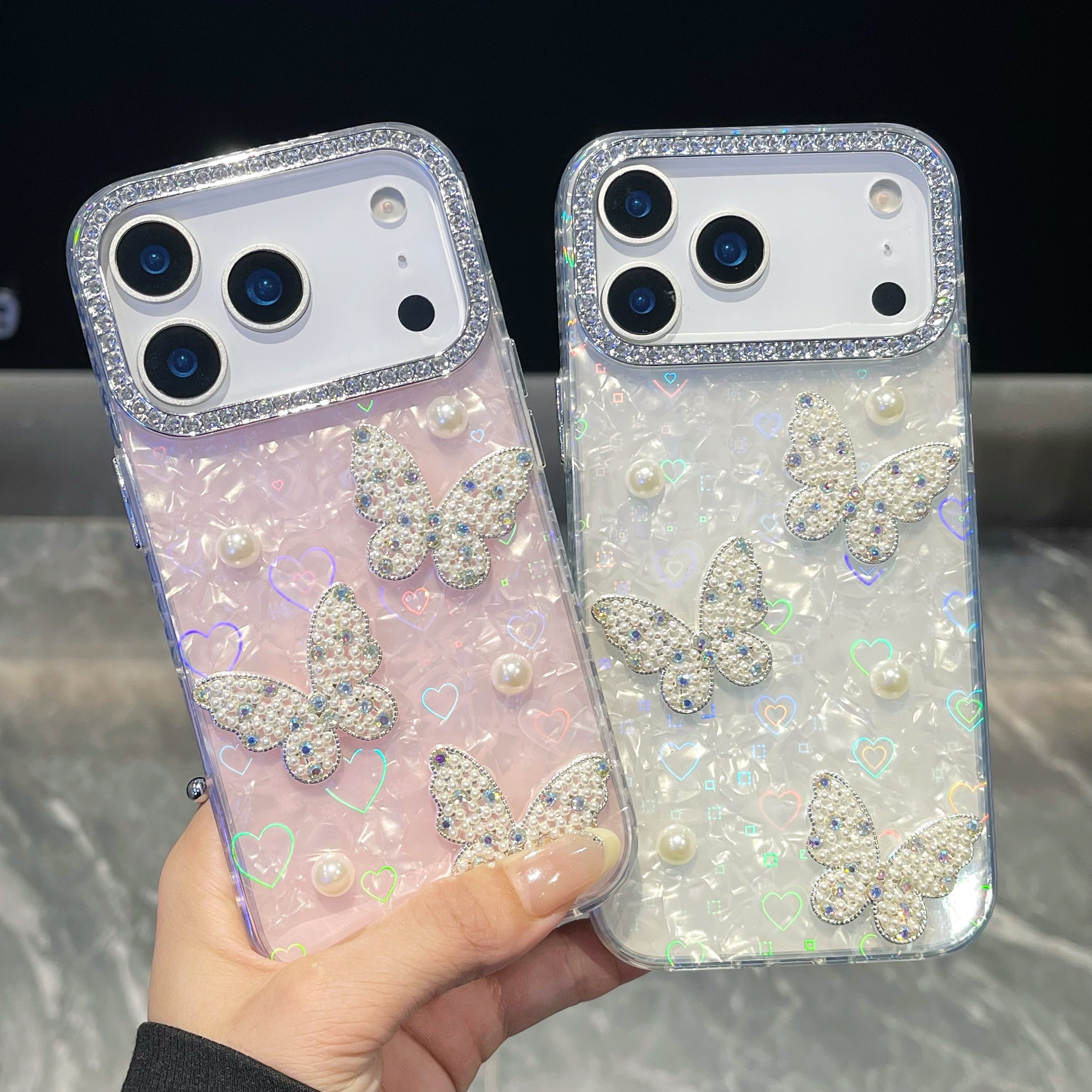 PEARLY BUTTERFLIES 3D heart Reflective IPHONE 17 PRO/ PRO MAX Cases