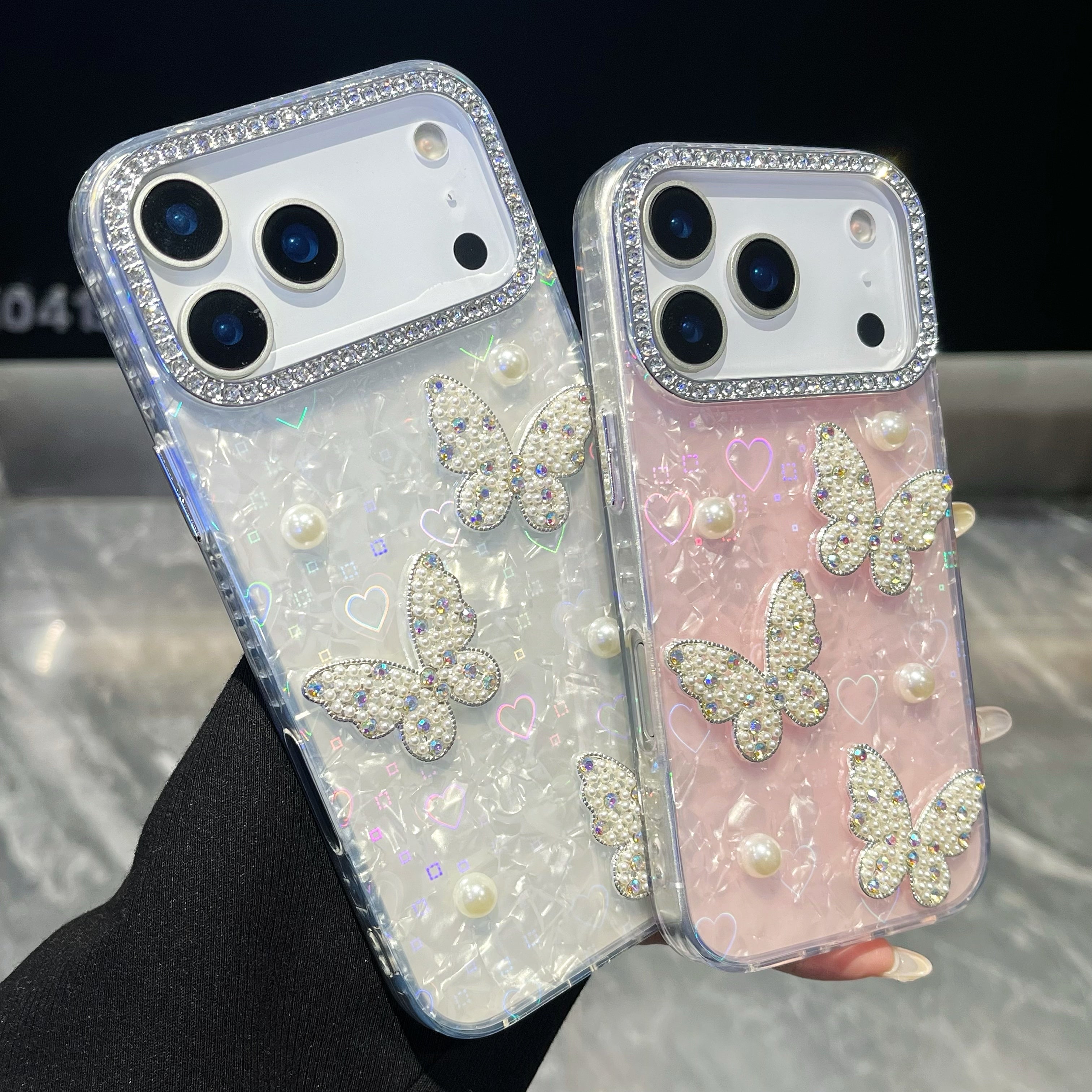 PEARLY BUTTERFLIES 3D heart Reflective IPHONE 17 PRO/ PRO MAX Cases