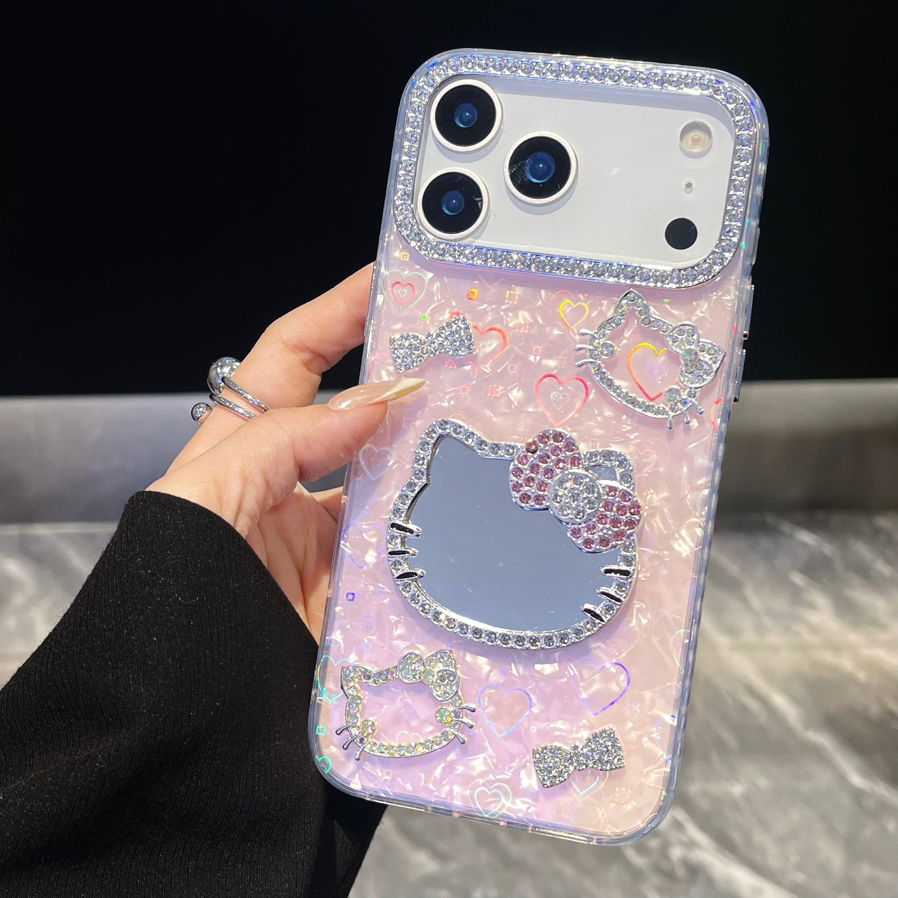 Cute Hello kitty 3D Heart reflection IPHONE 17 PRO/ PRO MAX Cases