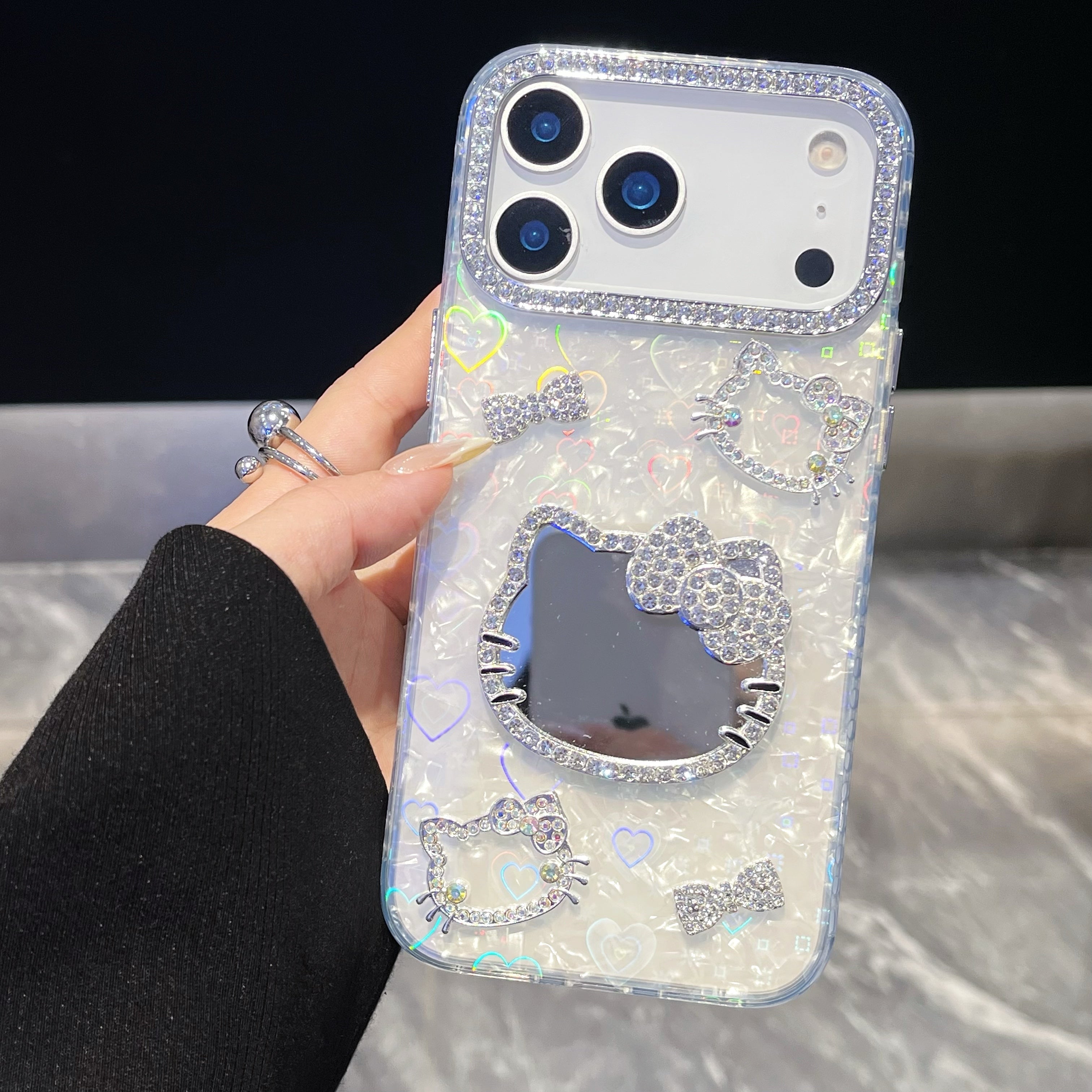 Cute Hello kitty 3D Heart reflection IPHONE 17 PRO/ PRO MAX Cases