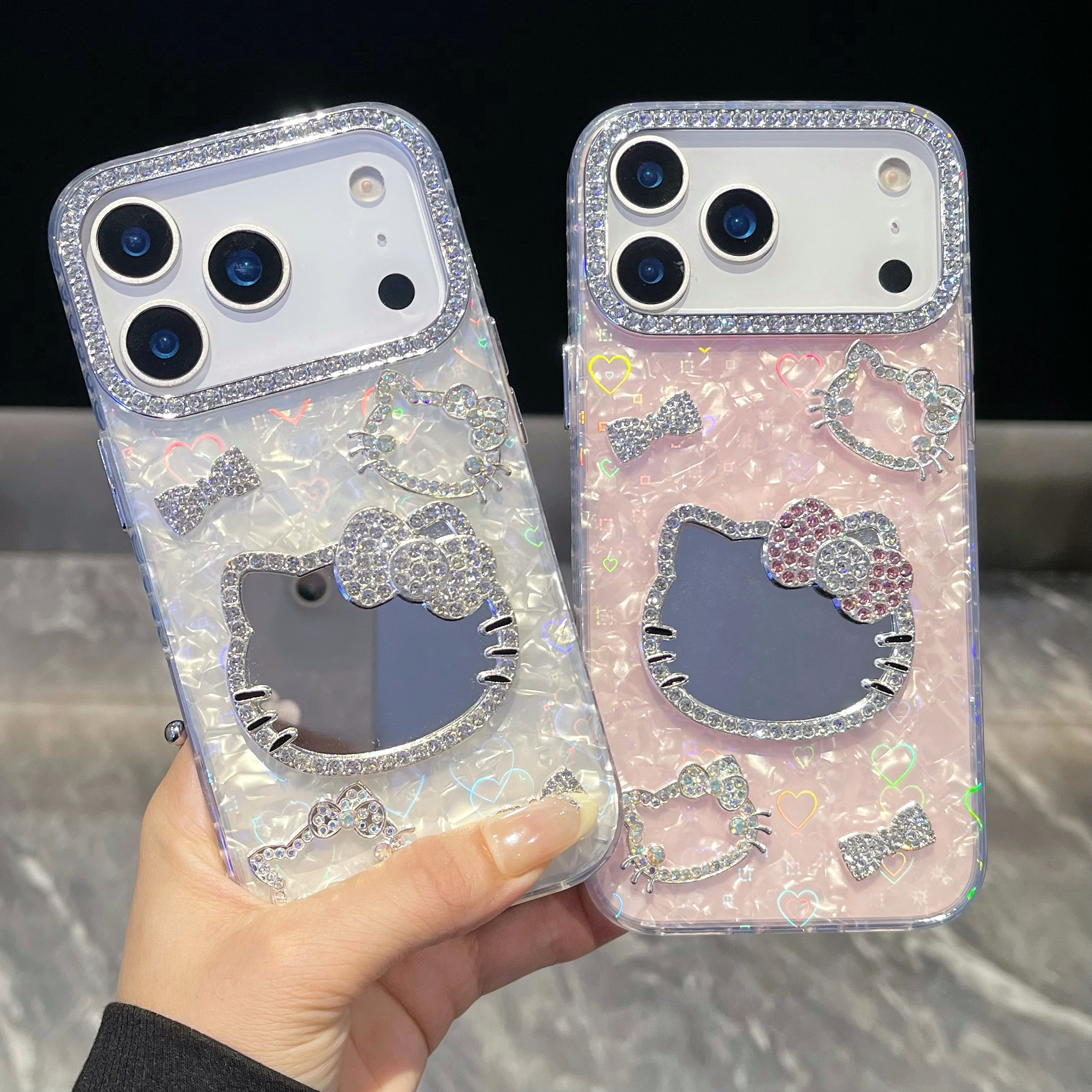 Cute Hello kitty 3D Heart reflection IPHONE 17 PRO/ PRO MAX Cases