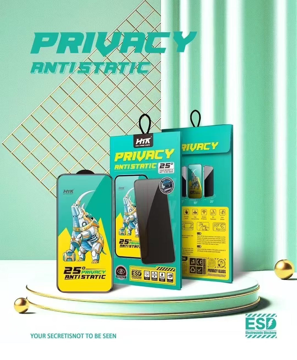 HTK 9H+ Privacy anti static screen protector, anti touch marks unbreakable for iphone 17 pro & pro max with micro curved edges and case friendly