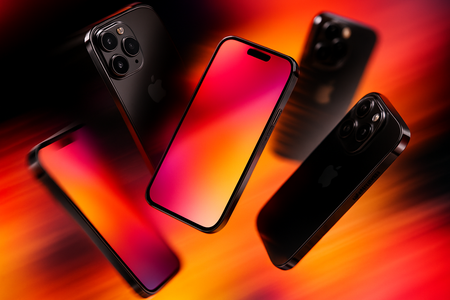 CREATE A SMALL VIDEO IN WHICH THE IPHONE 17 MODELS ARE BOUNCING SLIGHTLY WITH THE LIGHT BACKGROUND OF THE COMBINATION OF RED BLACK PINK YELLOW ORANGE COLORE COMBINATION ALSO PUT THE SMOOTH TRANSITIONS  IN WHICH THE IPHONE 17 MODELS ARE COMING FROM TOP TO BOTTONM OR RIGHT TO LEFT